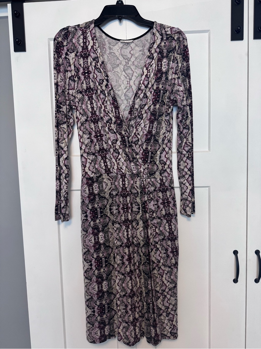 V-Neck Long Sleeve Snake Print Dress in Pink